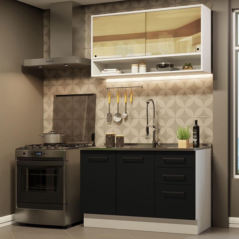 Armário de Cozinha Compacta 120cm Branco/Preto Agata Madesa 02 - Branco/Preto