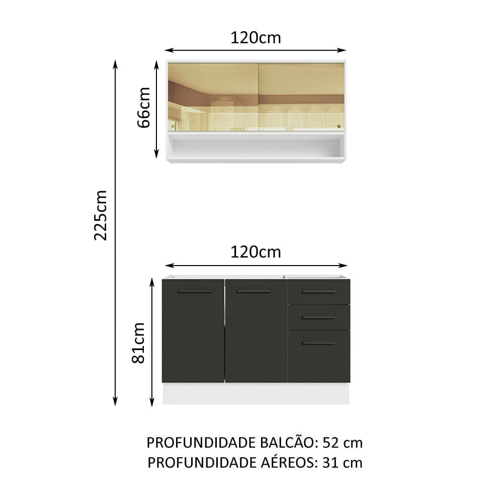 Armário de Cozinha Compacta 120cm Branco/Preto Agata Madesa 02