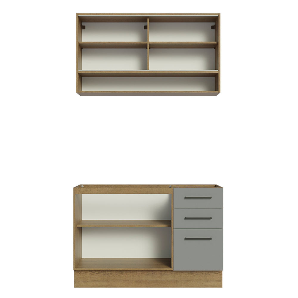 Cozinha Compacta Agata Madesa 4 Portas 3 Gavetas MDP Rustic/Cinza 225x120x52cm