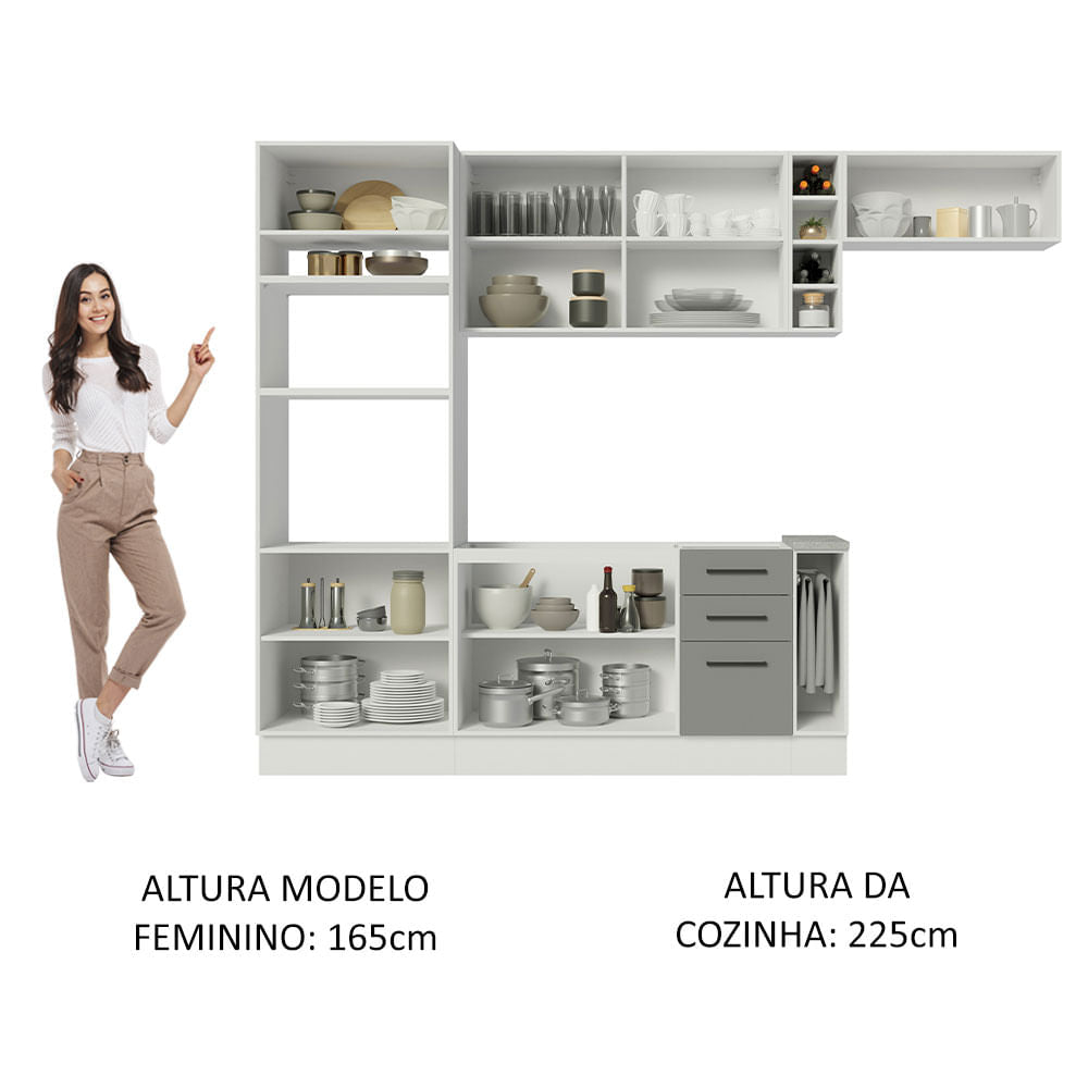 Armário de Cozinha Completa 290cm Branco Cinza Agata Madesa 03