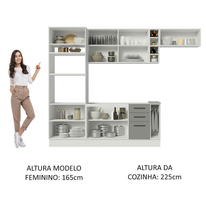 Armário de Cozinha Completa 290cm Branco Cinza Agata Madesa 03