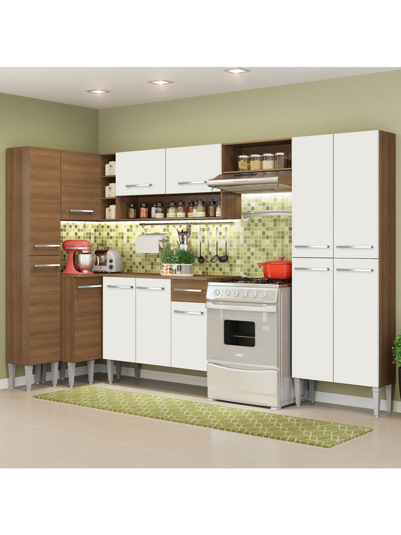 Armário de Cozinha Completa 385cm Rustic/Branco Emilly Love Madesa 01