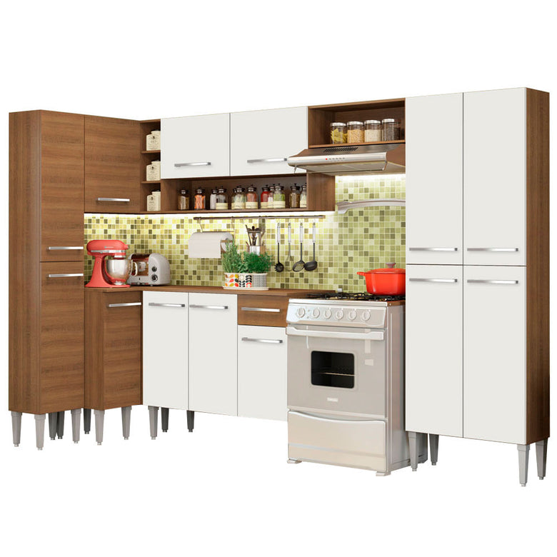 Armário de Cozinha Completa 385cm Rustic/Branco Emilly Love Madesa 01