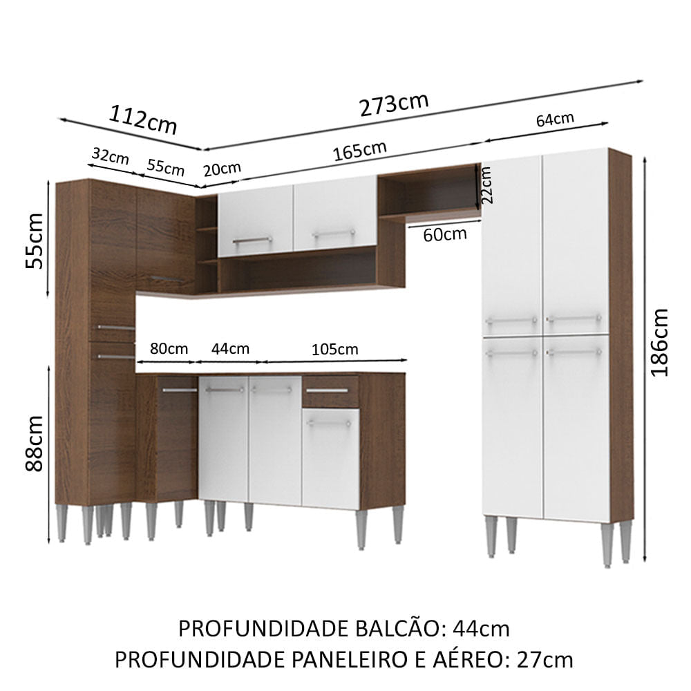 Armário de Cozinha Completa 385cm Rustic/Branco Emilly Love Madesa 01