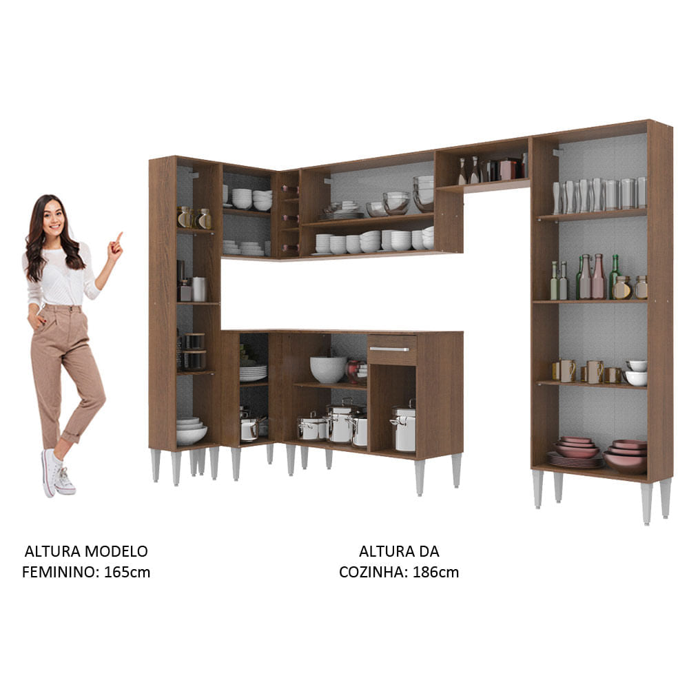 Armário de Cozinha Completa 385cm Rustic/Branco Emilly Love Madesa 01