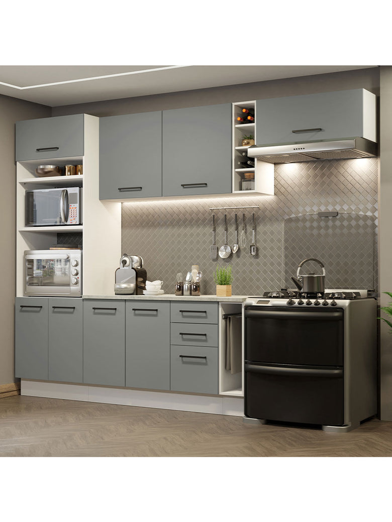 Armário de Cozinha Completa 290cm Branco Cinza Agata Madesa 04