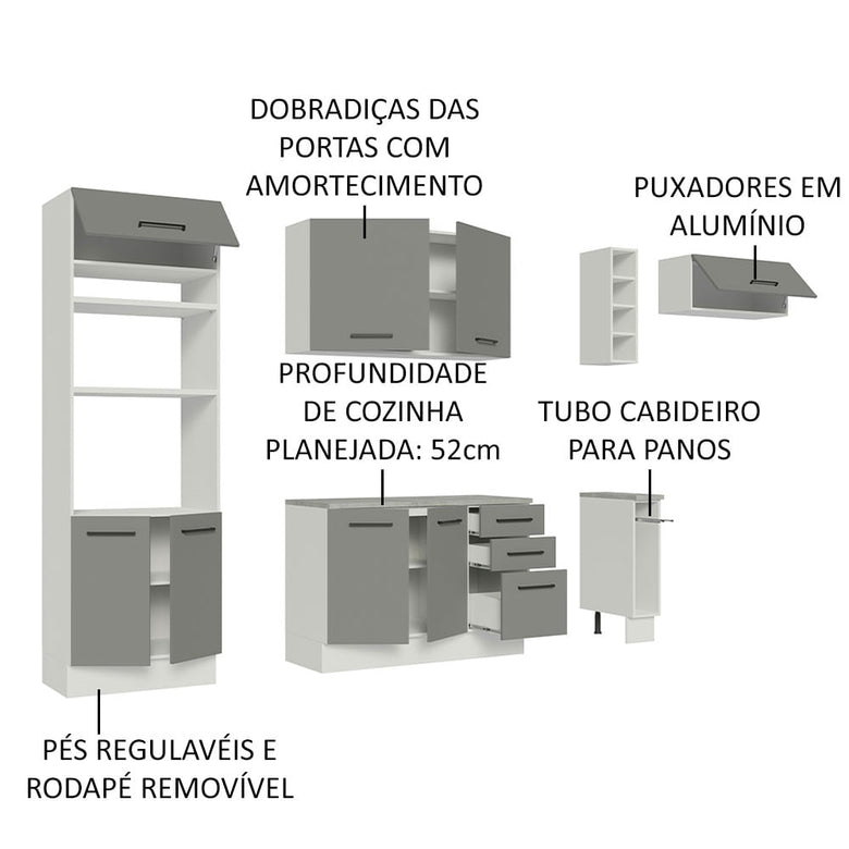 Armário de Cozinha Completa 290cm Branco Cinza Agata Madesa 04