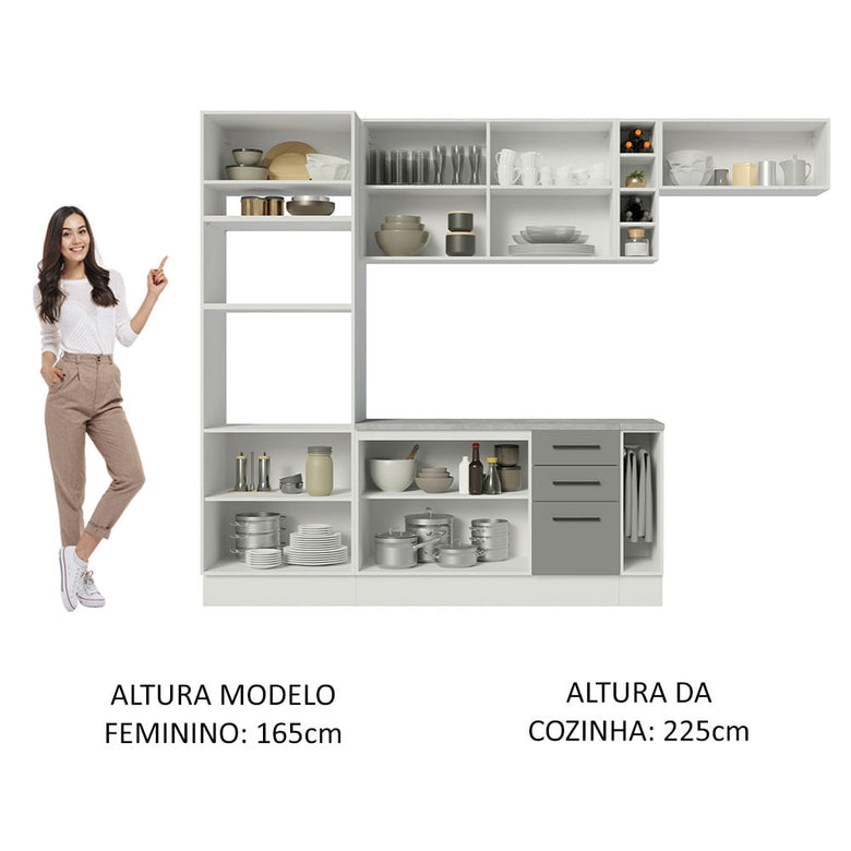 Armário de Cozinha Completa 290cm Branco Cinza Agata Madesa 04