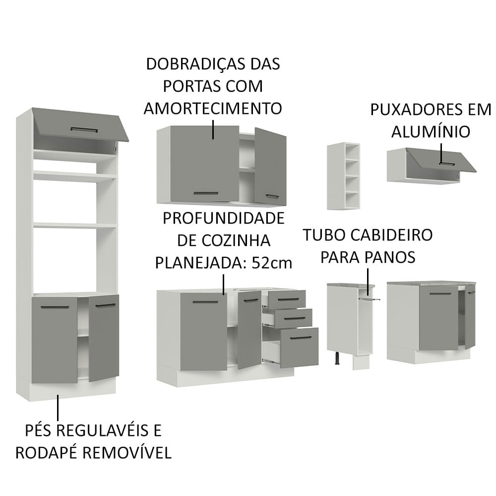 Armário de Cozinha Completa 290cm Branco Cinza Agata Madesa 05