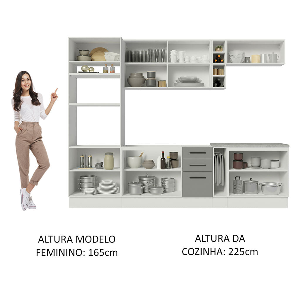 Armário de Cozinha Completa 290cm Branco Cinza Agata Madesa 05