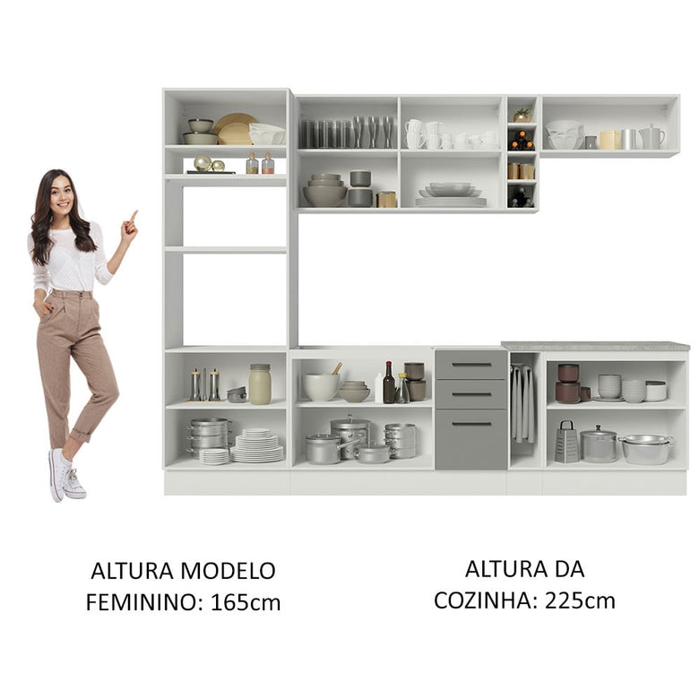 Armário de Cozinha Completa 290cm Branco Cinza Agata Madesa 05
