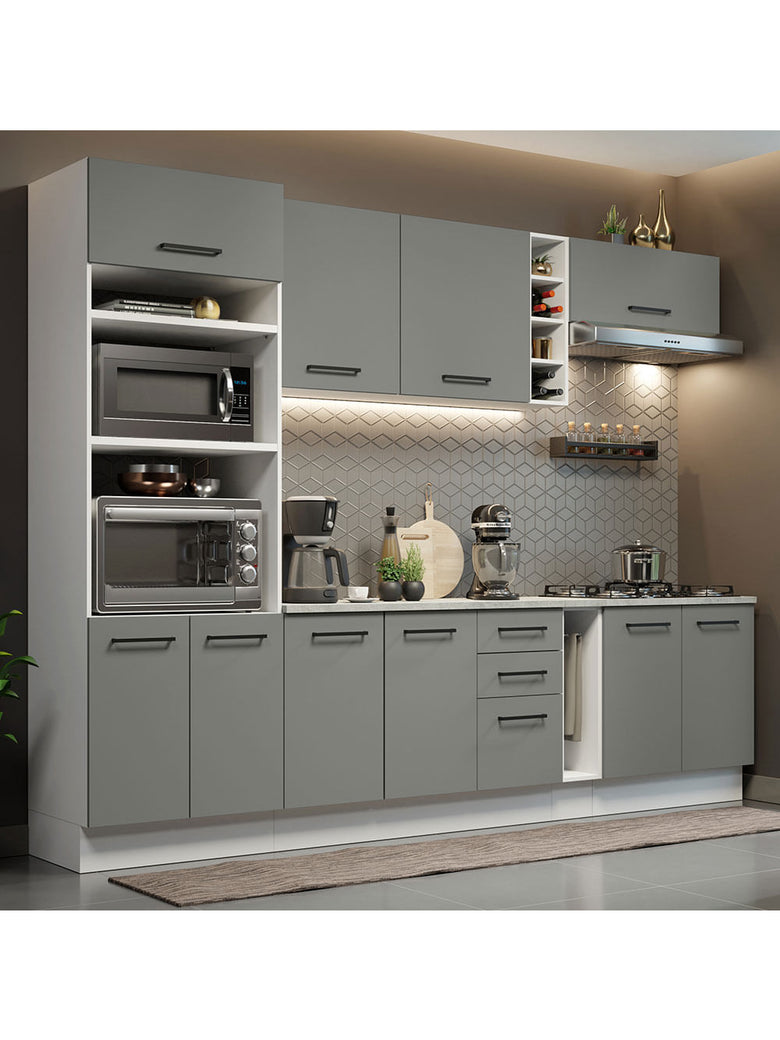 Armário de Cozinha Completa 290cm Branco Cinza Agata Madesa 06