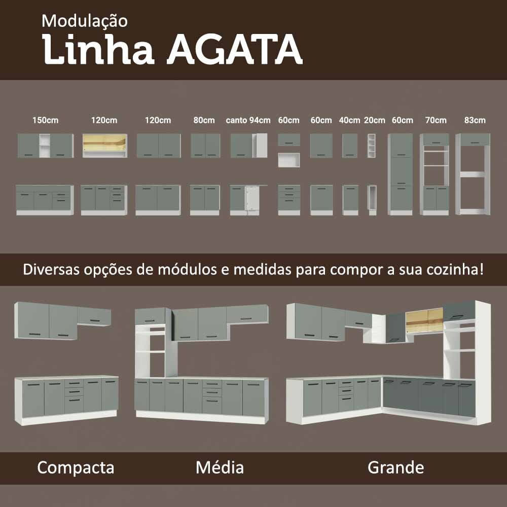 Armário de Cozinha Compacta 280cm Branco/Cinza Agata Madesa 03