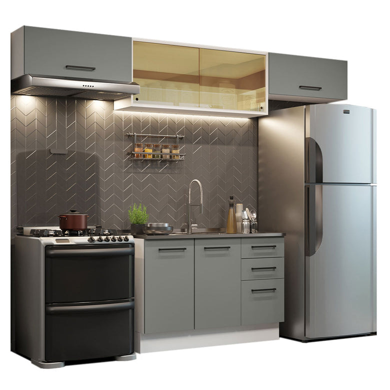 Armário de Cozinha Compacta 280cm Branco/Cinza Agata Madesa 03