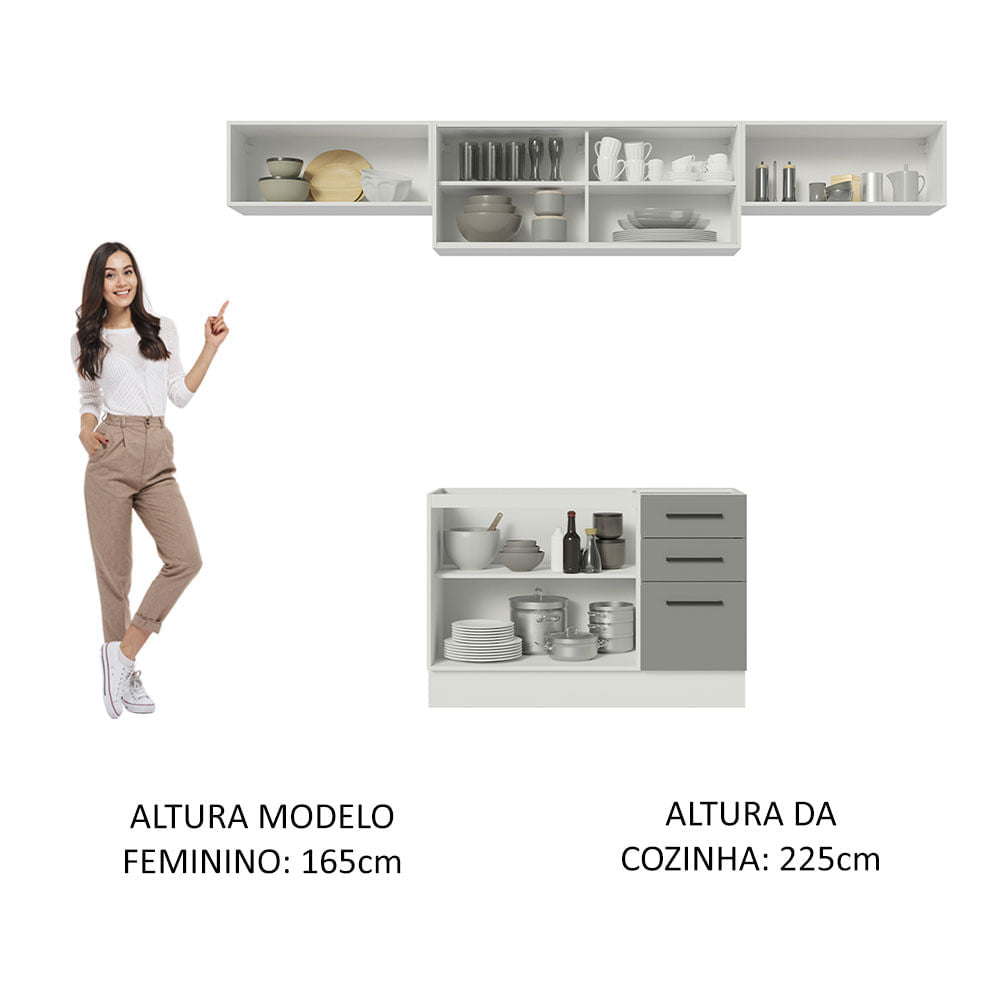 Armário de Cozinha Compacta 280cm Branco/Cinza Agata Madesa 03