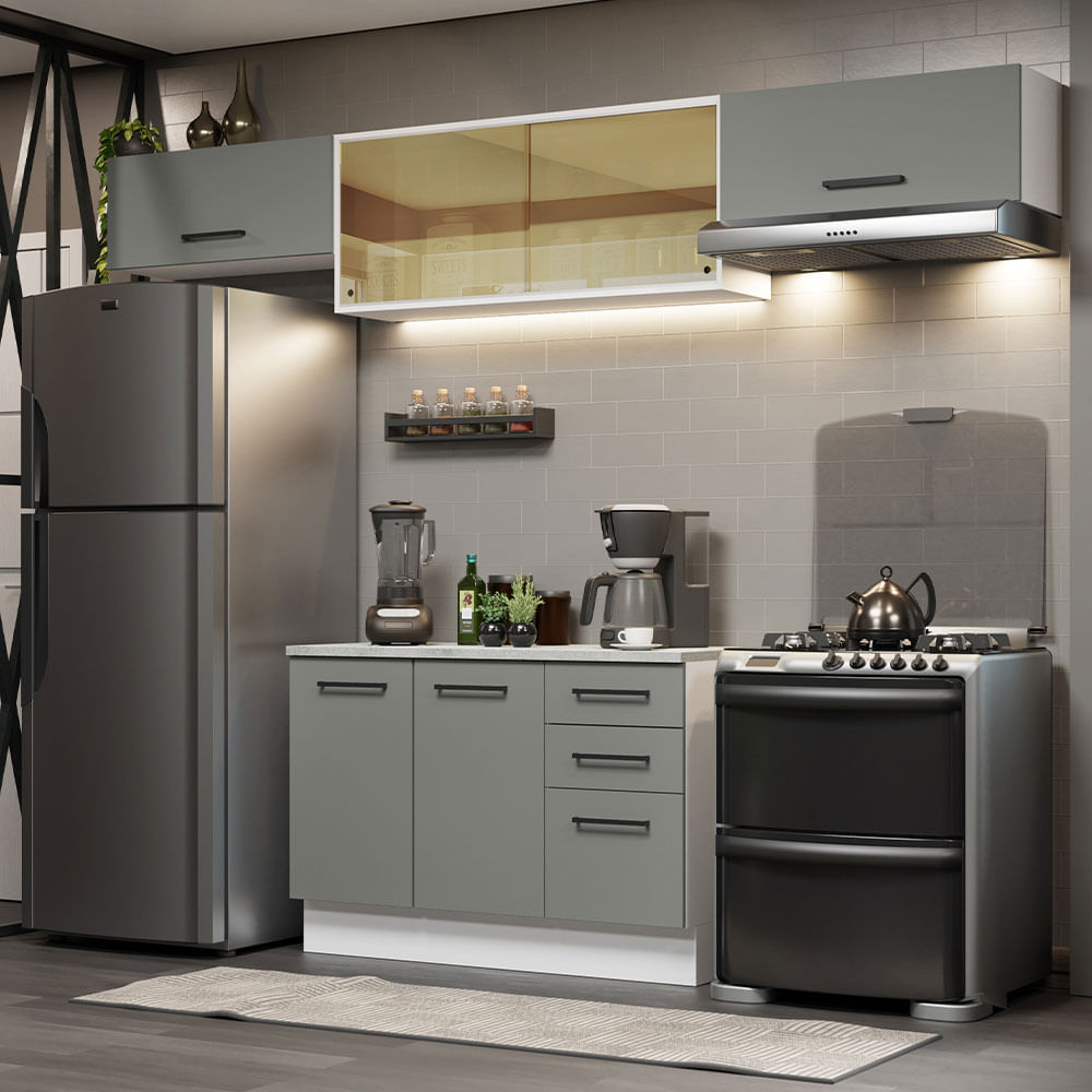 Armário de Cozinha Compacta 280cm Branco/Cinza Agata Madesa 04 - Branco/Cinza