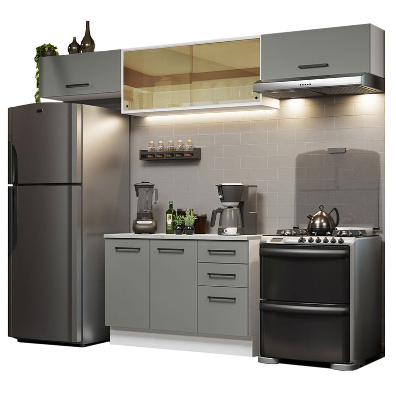 Armário de Cozinha Compacta 280cm Branco/Cinza Agata Madesa 04