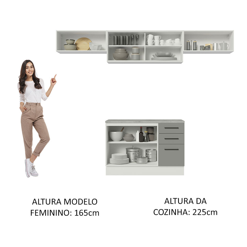 Armário de Cozinha Compacta 280cm Branco/Cinza Agata Madesa 04
