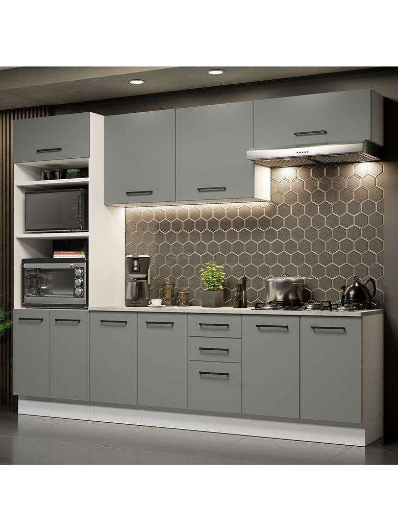 Armário de Cozinha Completa 270cm Branco Cinza Agata Madesa 02