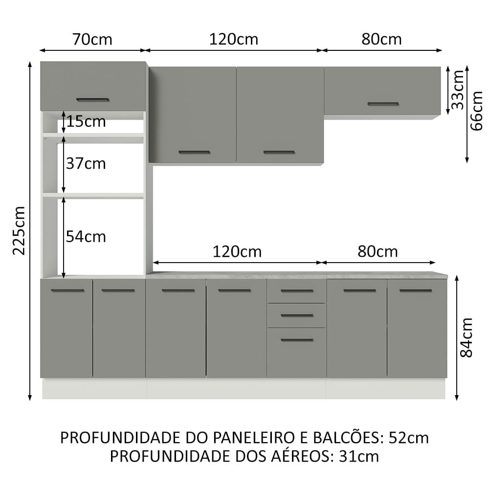 Armário de Cozinha Completa 270cm Branco Cinza Agata Madesa 02