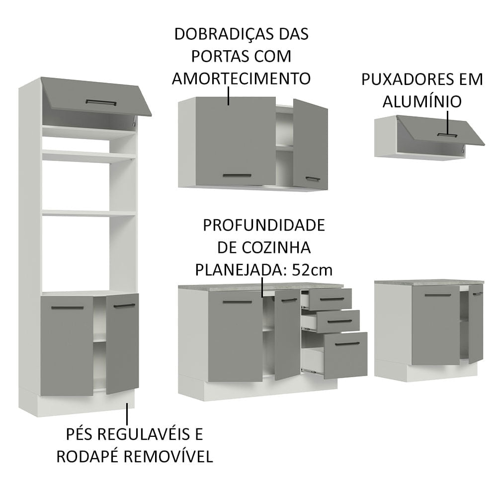 Armário de Cozinha Completa 270cm Branco Cinza Agata Madesa 02