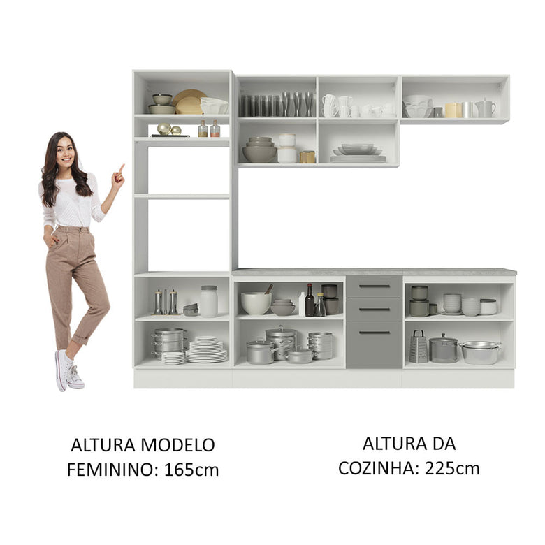 Armário de Cozinha Completa 270cm Branco Cinza Agata Madesa 02