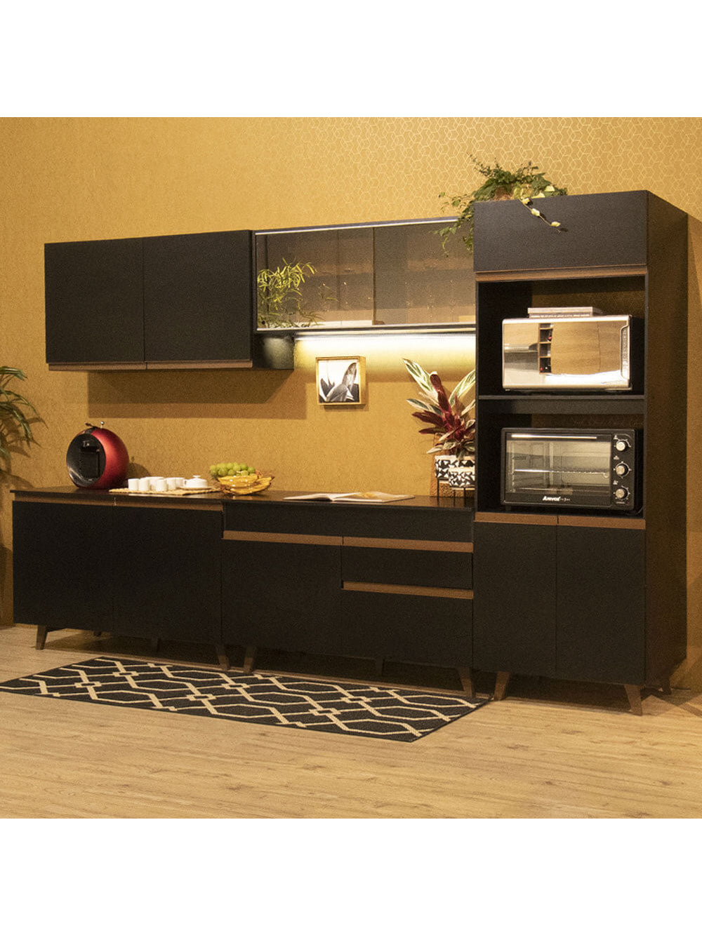 Armário de Cozinha Completa 310cm Preto Reims Madesa XC01 - Preto