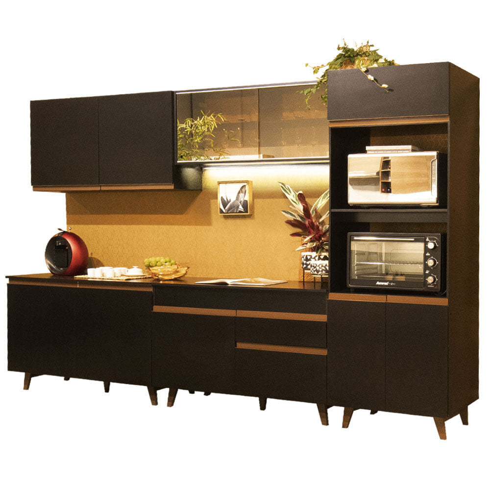 Armário de Cozinha Completa 310cm Preto Reims Madesa XC01 - Preto