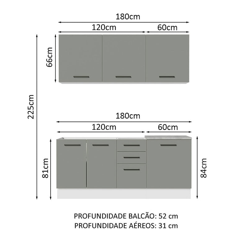 Armário de Cozinha Compacta 180cm Branco Cinza Agata Madesa 01
