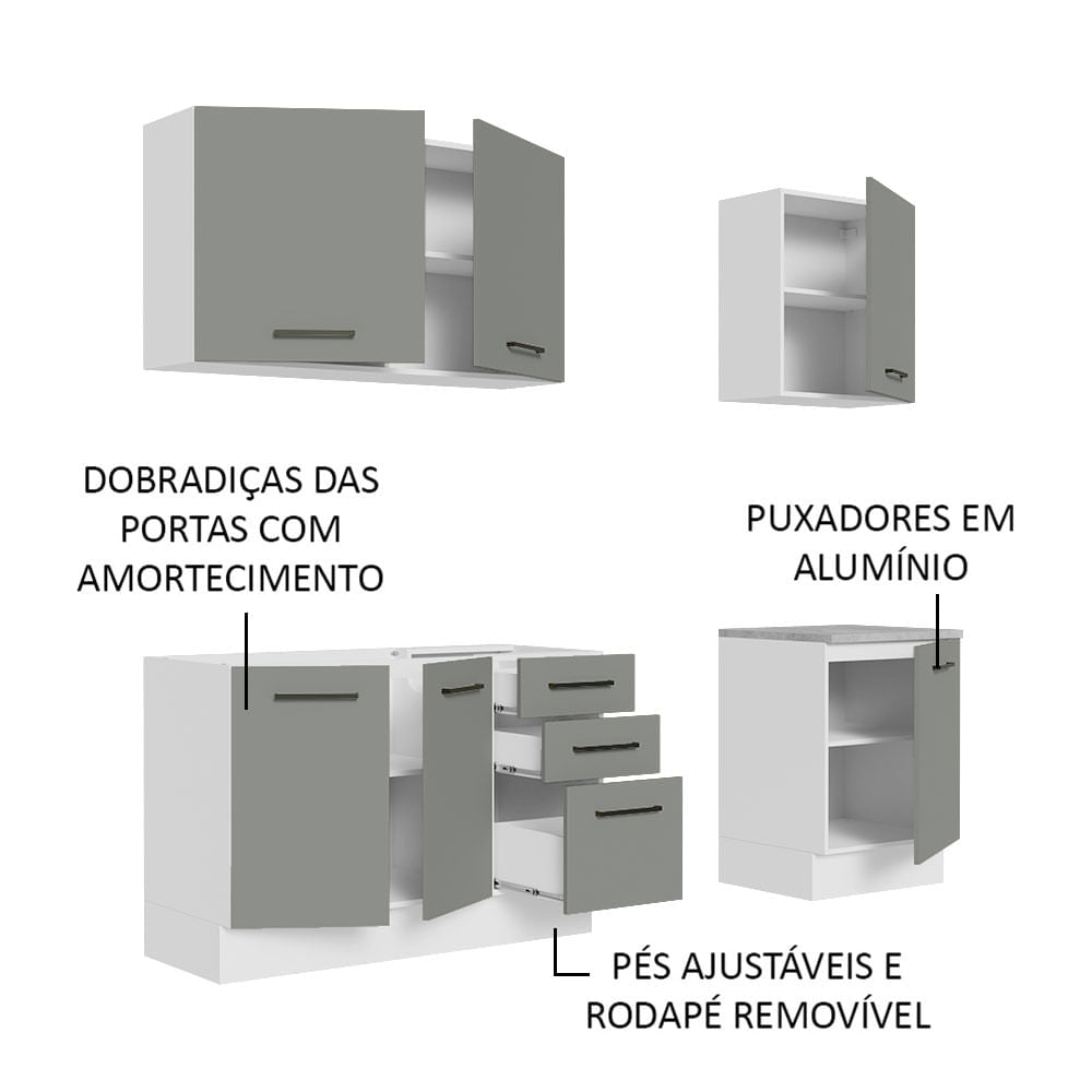 Armário de Cozinha Compacta 180cm Branco Cinza Agata Madesa 01