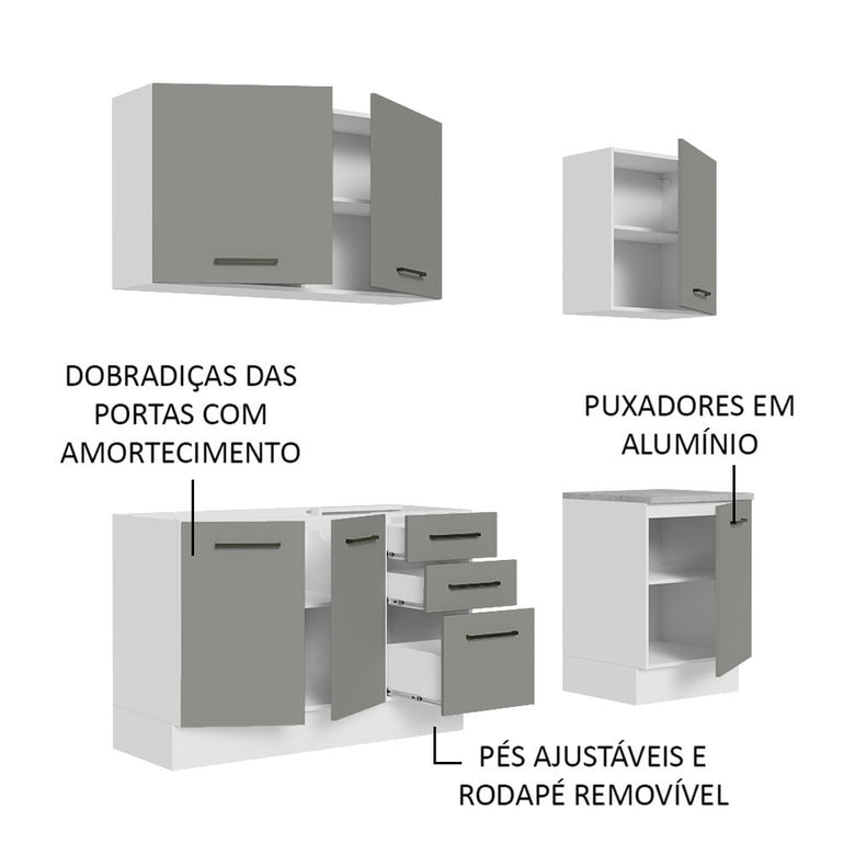 Armário de Cozinha Compacta 180cm Branco Cinza Agata Madesa 01