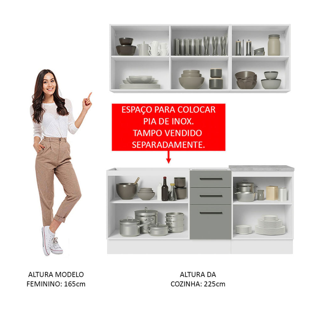 Armário de Cozinha Compacta 180cm Branco Cinza Agata Madesa 01
