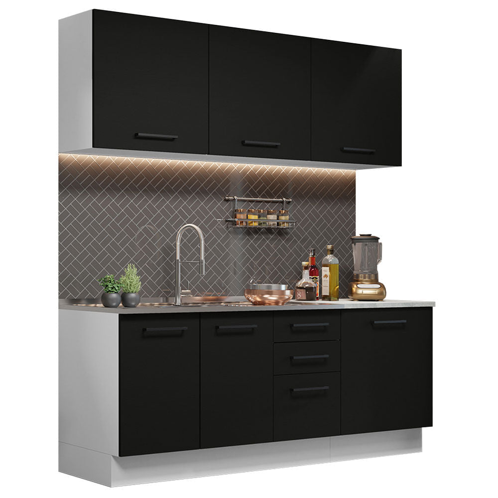 Armário de Cozinha Compacta 180cm Branco Preto Agata Madesa 01 - Branco/Preto