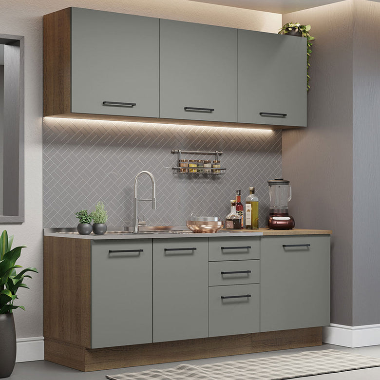 Armário de Cozinha Compacta 180cm Rustic Cinza Agata Madesa 01