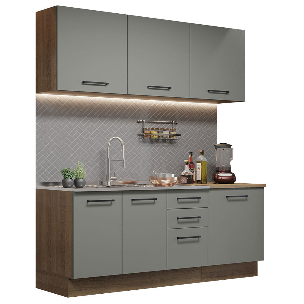 Armário de Cozinha Compacta 180cm Rustic Cinza Agata Madesa 01 - Rustic/Cinza