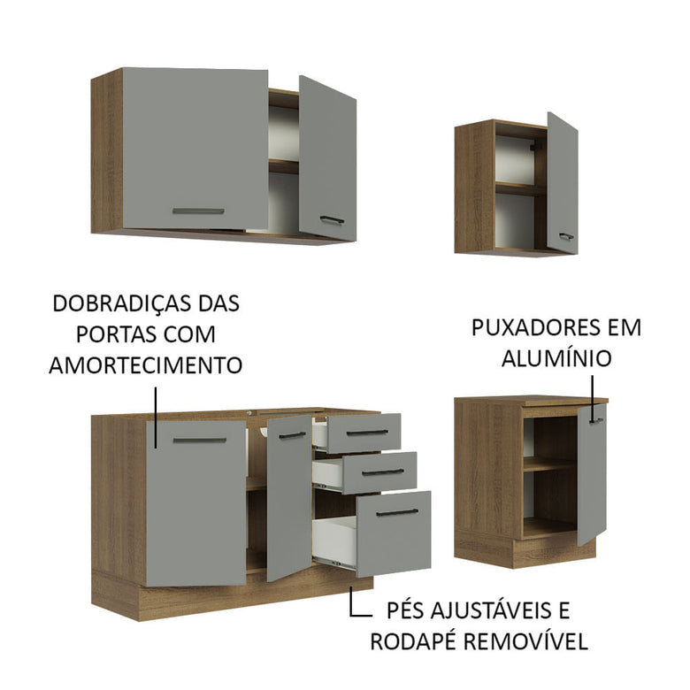 Armário de Cozinha Compacta 180cm Rustic Cinza Agata Madesa 01