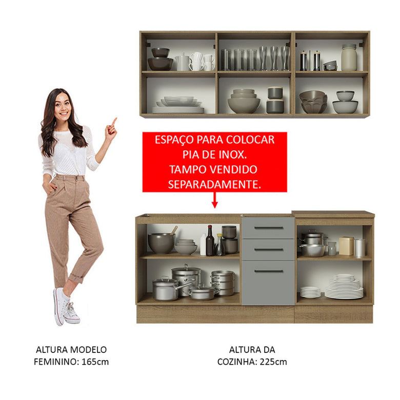 Armário de Cozinha Compacta 180cm Rustic Cinza Agata Madesa 01