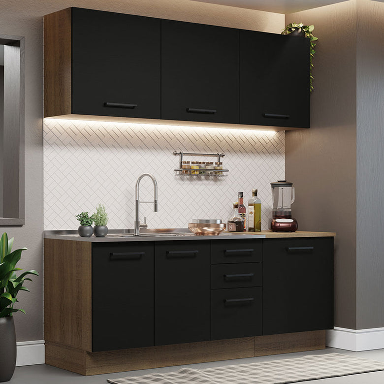 Armário de Cozinha Compacta 180cm Rustic Preto Agata Madesa 01