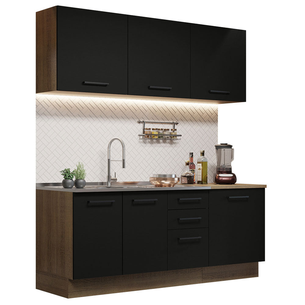 Armário de Cozinha Compacta 180cm Rustic Preto Agata Madesa 01 - Rustic/Preto
