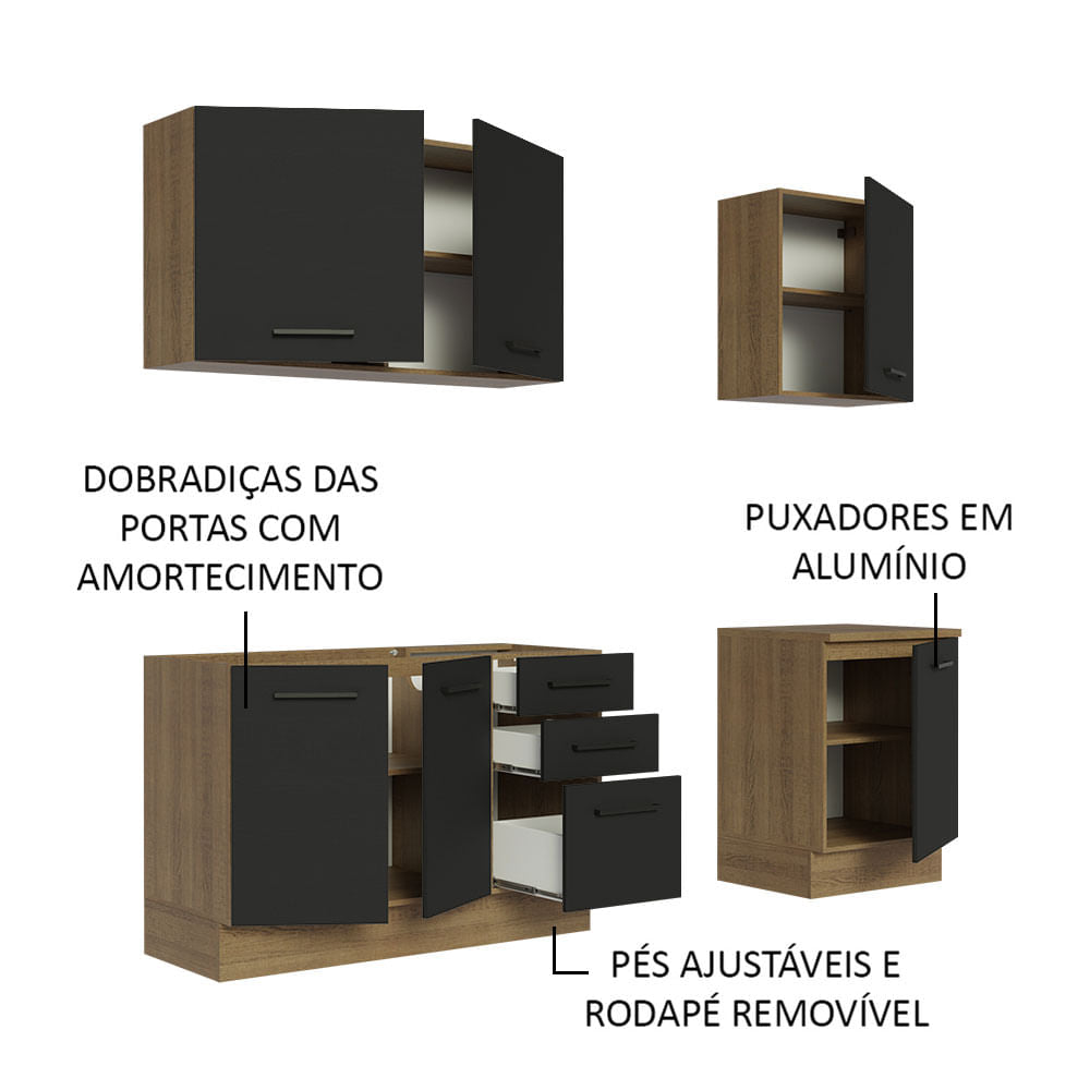Armário de Cozinha Compacta 180cm Rustic Preto Agata Madesa 01