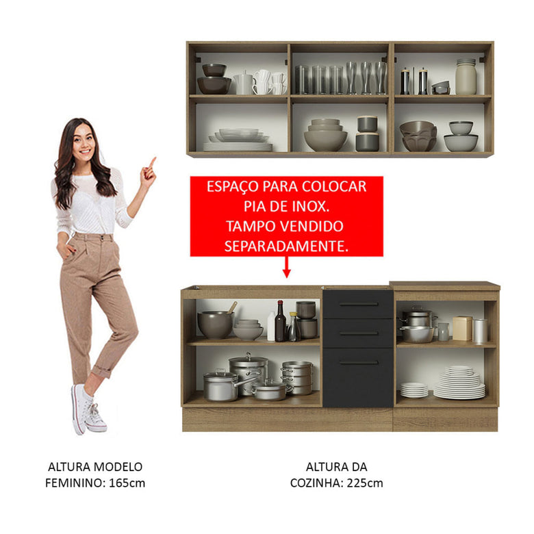 Armário de Cozinha Compacta 180cm Rustic Preto Agata Madesa 01