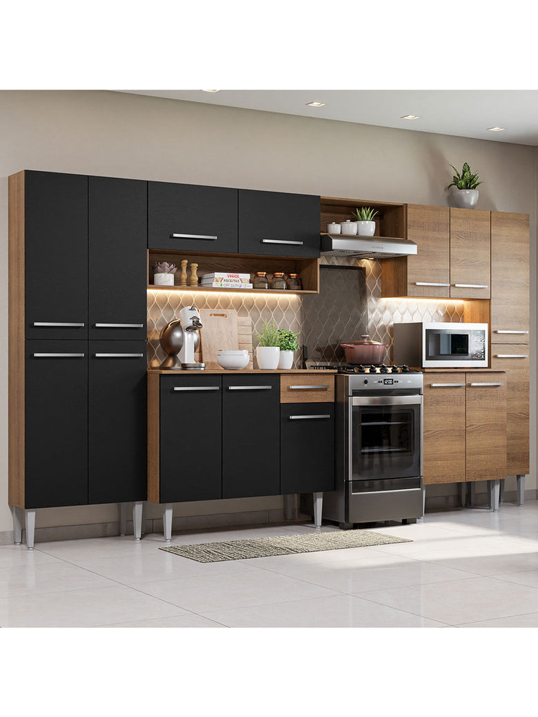 Armário de Cozinha Completa 325cm Rustic/Preto Emilly Joy Madesa 01