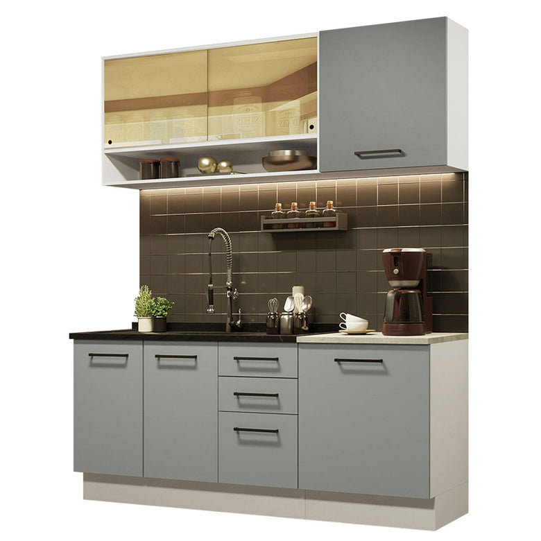 Armário de Cozinha Compacta 180cm Branco Cinza Agata Madesa 02