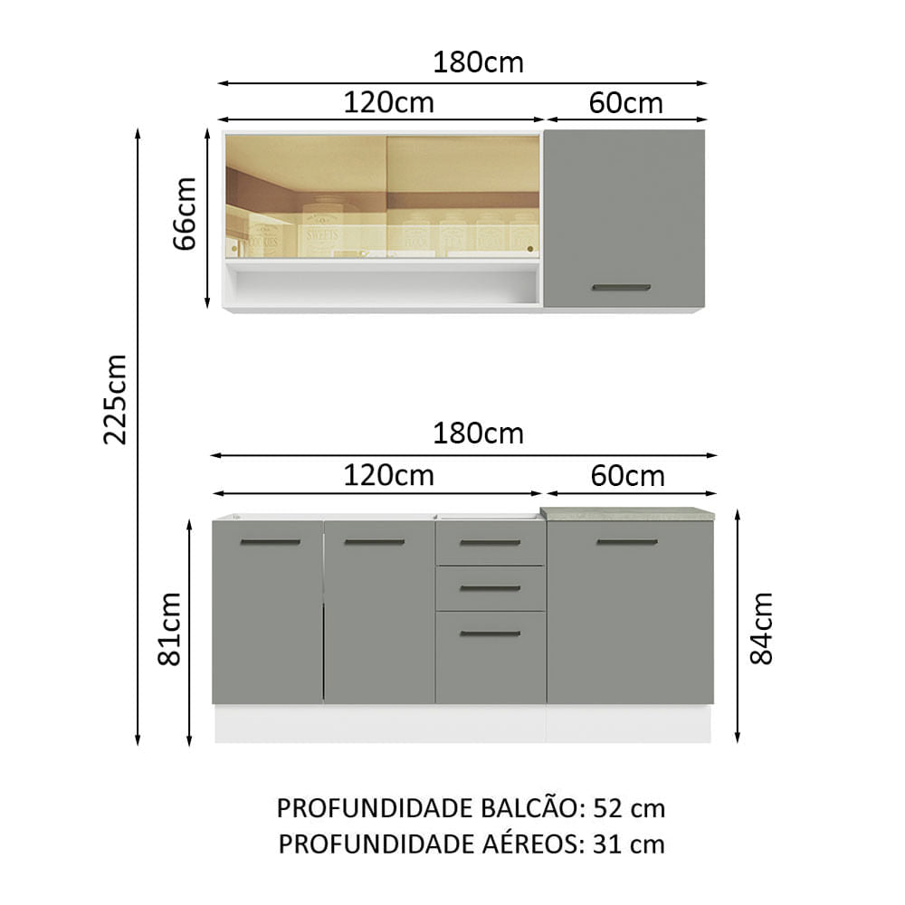 Armário de Cozinha Compacta 180cm Branco Cinza Agata Madesa 02