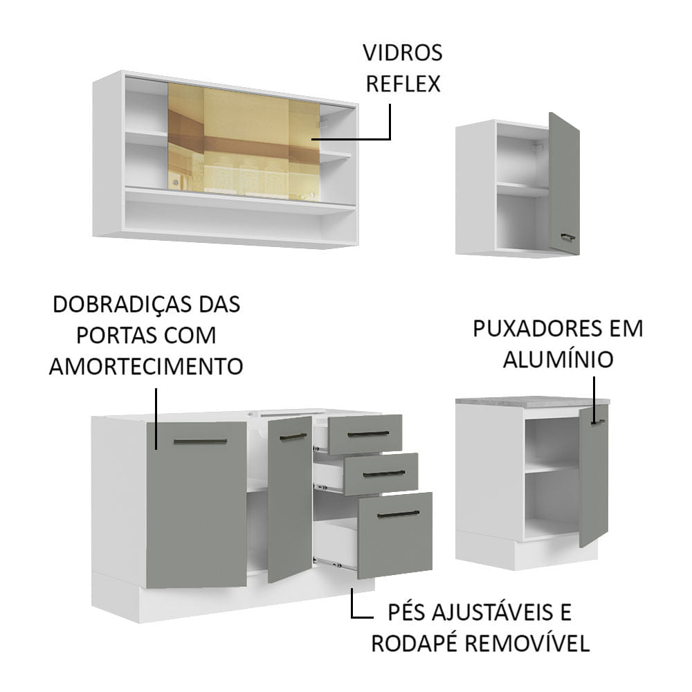 Armário de Cozinha Compacta 180cm Branco Cinza Agata Madesa 02