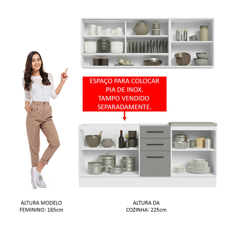 Armário de Cozinha Compacta 180cm Branco Cinza Agata Madesa 02