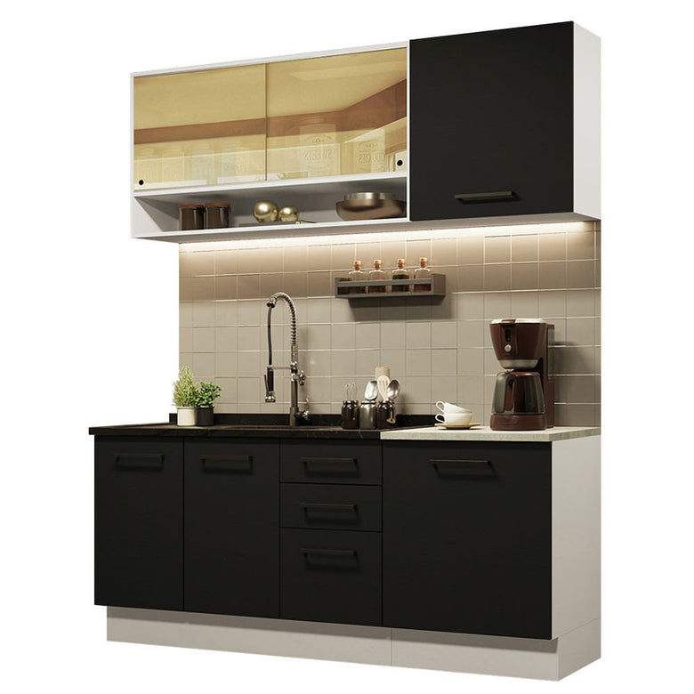 Armário de Cozinha Compacta 180cm Branco Preto Agata Madesa 02