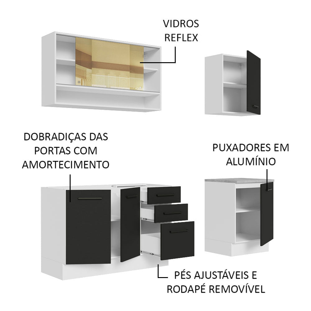 Armário de Cozinha Compacta 180cm Branco Preto Agata Madesa 02