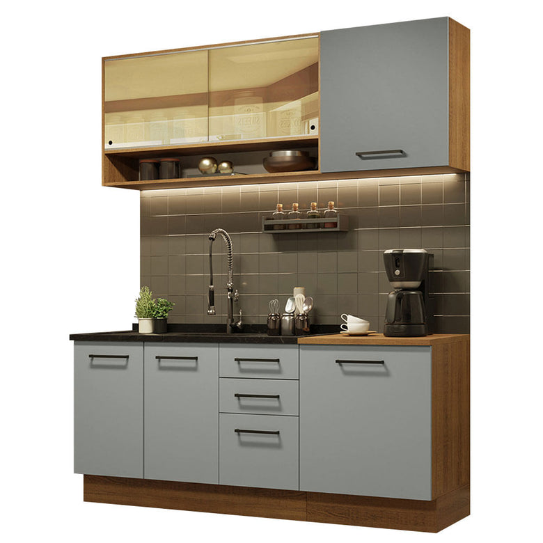 Armário de Cozinha Compacta 180cm Rustic Cinza Agata Madesa 02
