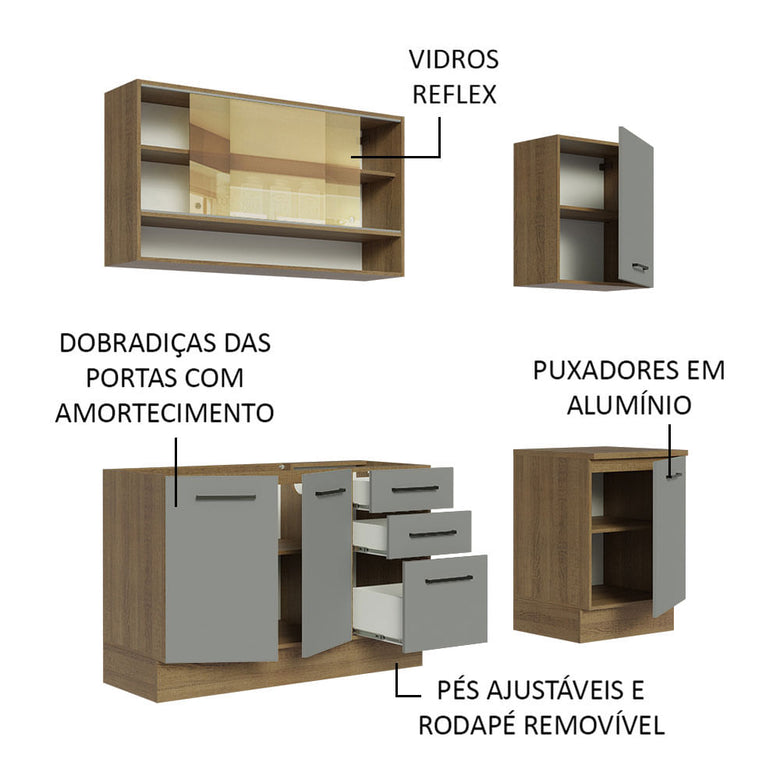 Armário de Cozinha Compacta 180cm Rustic Cinza Agata Madesa 02